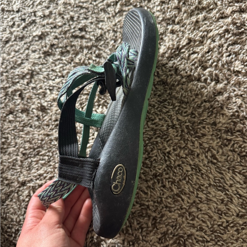 Chaco Black and Teal Adventure Sandals with Toe Strap